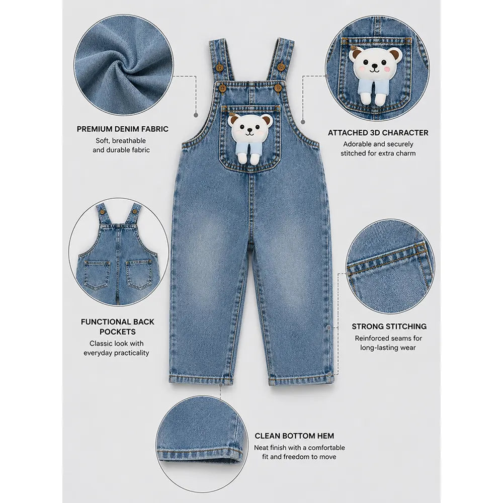 Blue-Leg Bear Denim Dungaree for Toddlers and Kids (No T-Shirt Included)