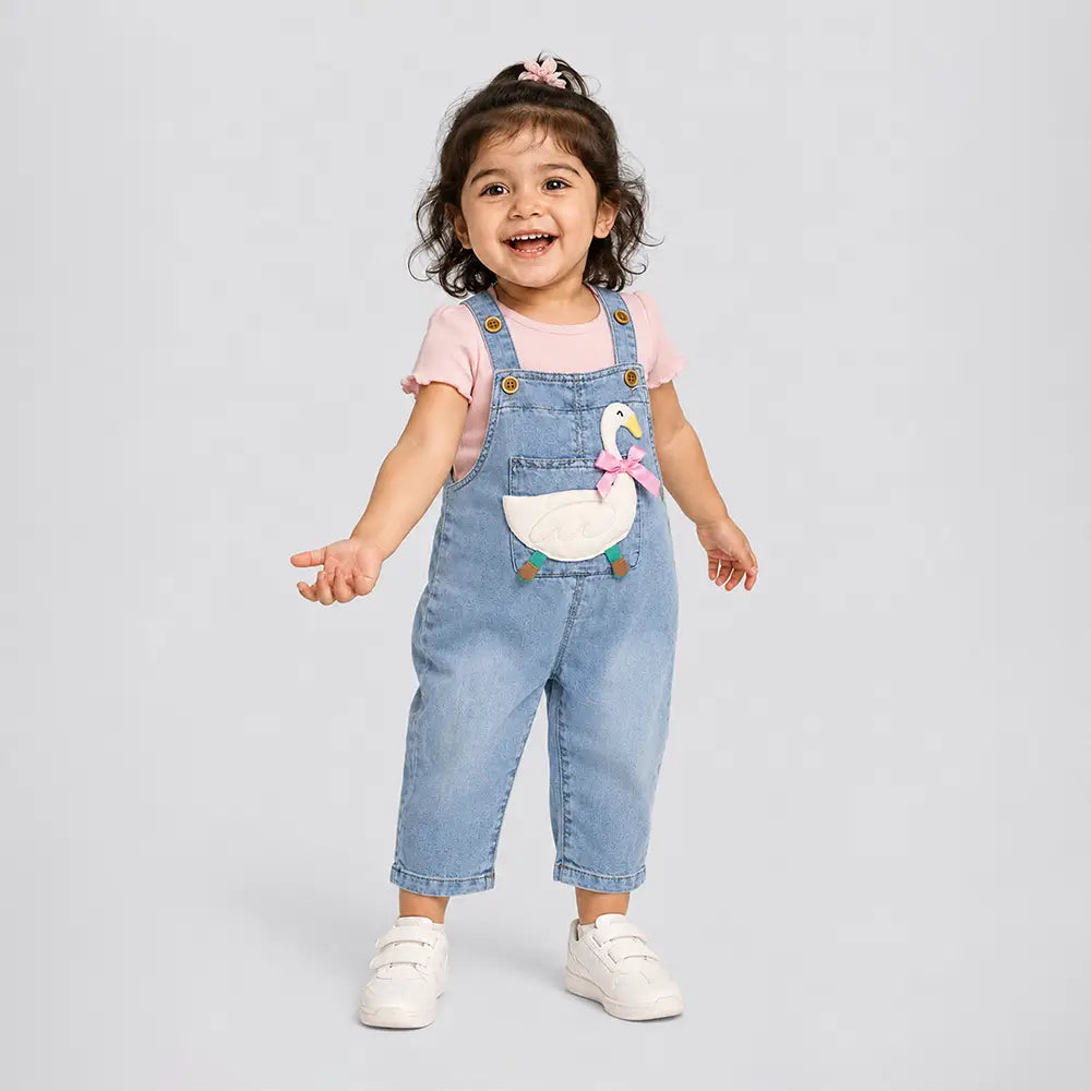 Bow Goose Denim Dungaree for Toddlers and Kids (No T-Shirt Included)