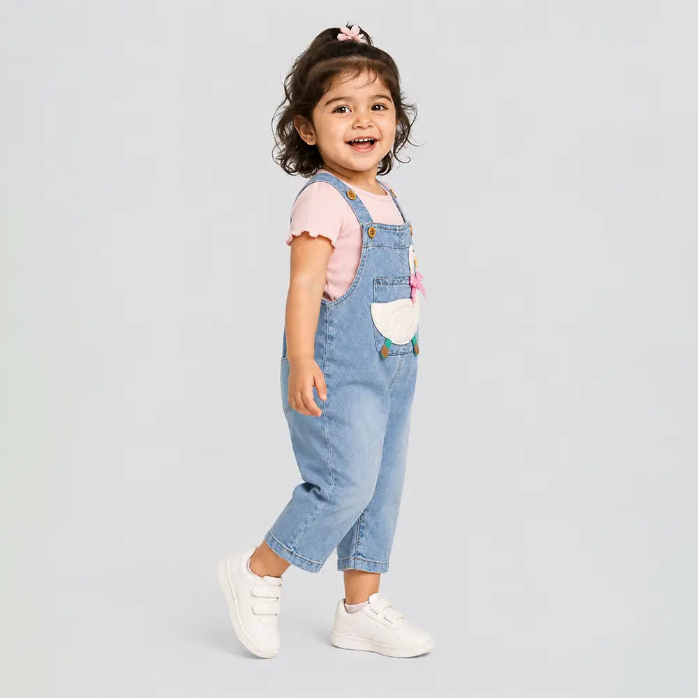Bow Goose Denim Dungaree for Toddlers and Kids (No T-Shirt Included)