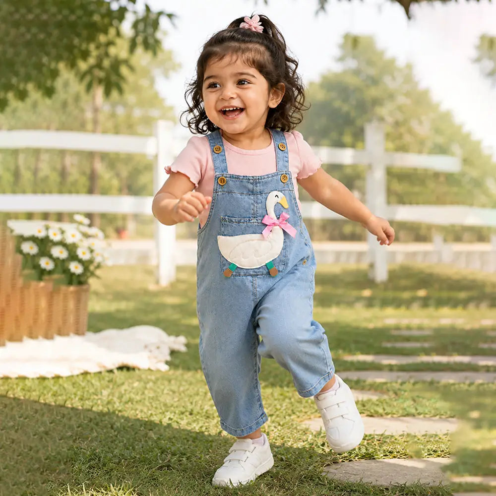 Bow Goose Denim Dungaree for Toddlers and Kids (No T-Shirt Included)