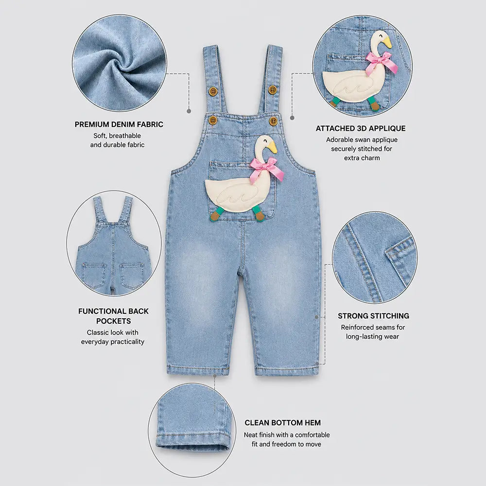 Bow Goose Denim Dungaree for Toddlers and Kids (No T-Shirt Included)