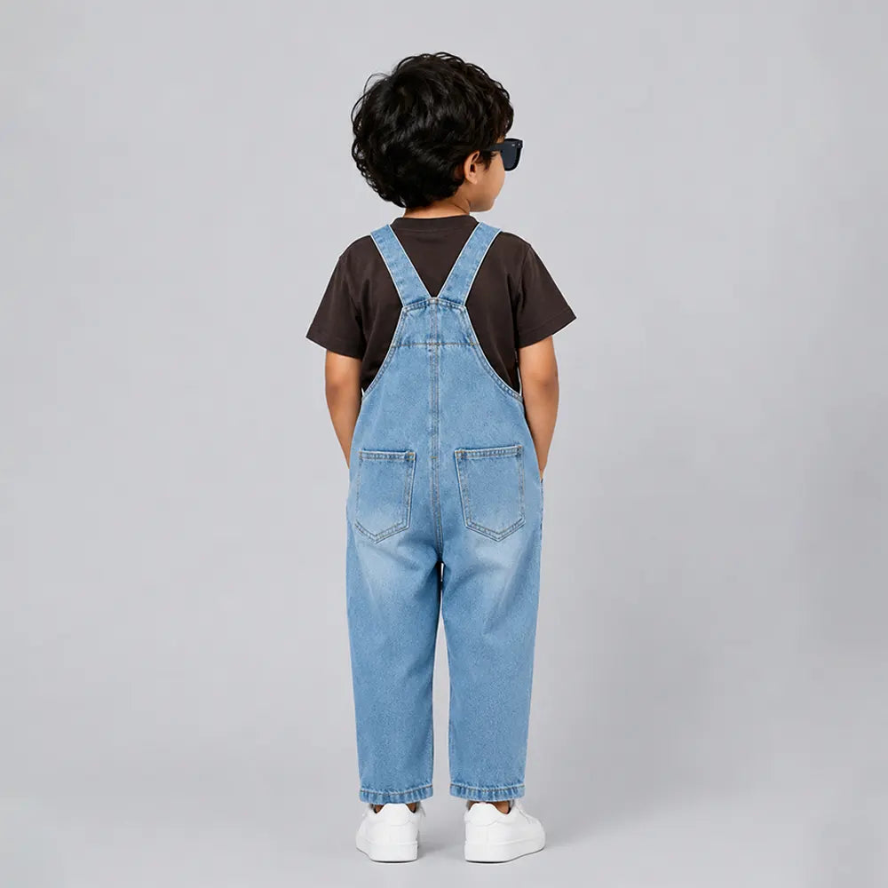 Brown Bear Face Denim Dungaree for Toddlers and Kids (No T-Shirt Included)