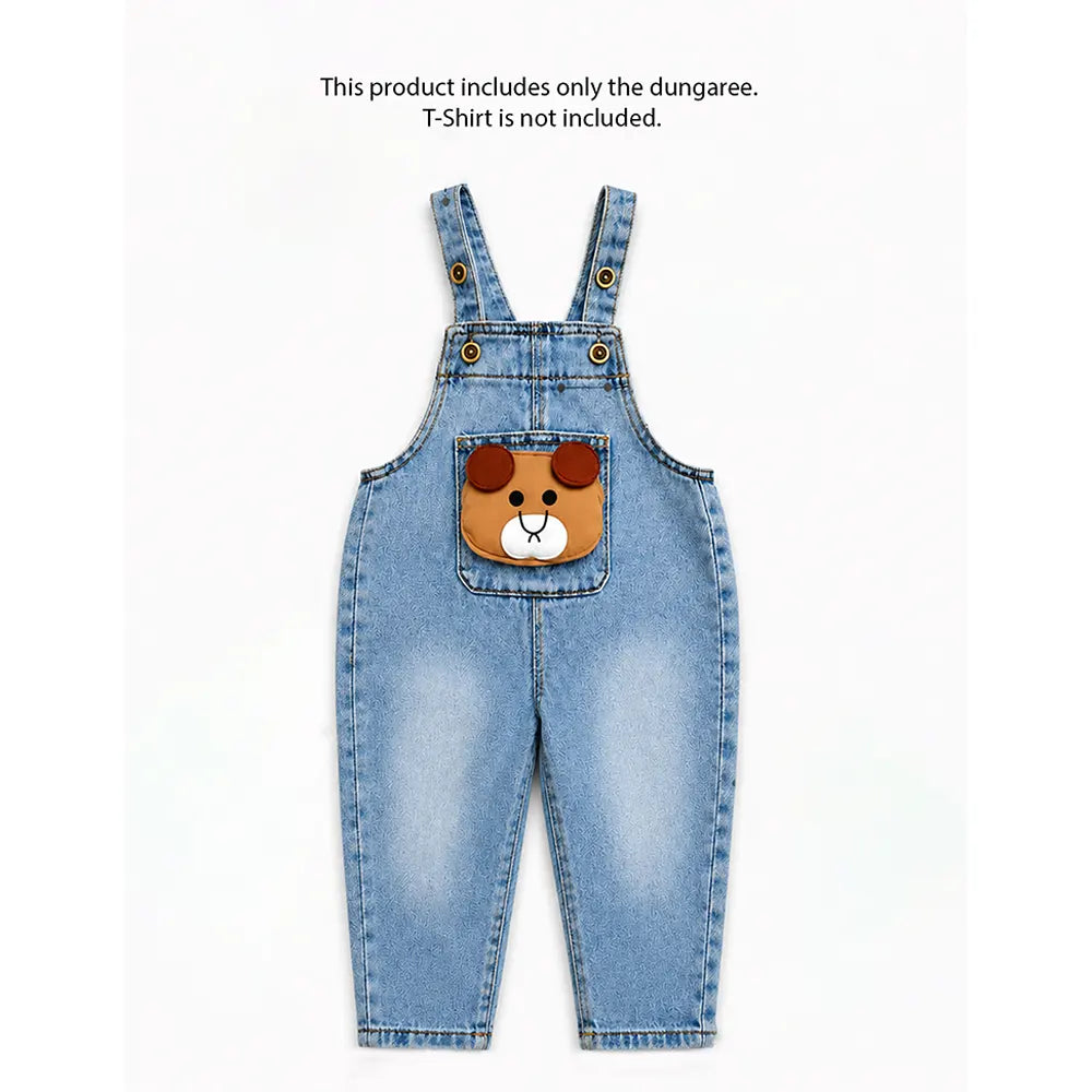 Brown Bear Face Denim Dungaree for Toddlers and Kids (No T-Shirt Included)