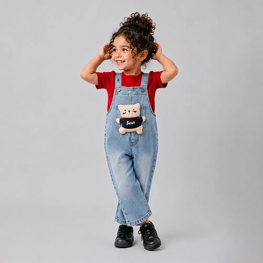 Brown Teddy Denim Dungaree for Toddlers and Kids (No T-Shirt Included)