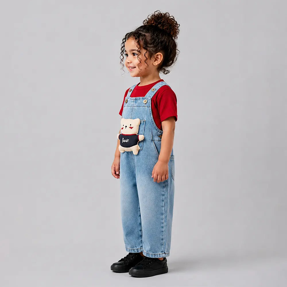 Brown Teddy Denim Dungaree for Toddlers and Kids (No T-Shirt Included)