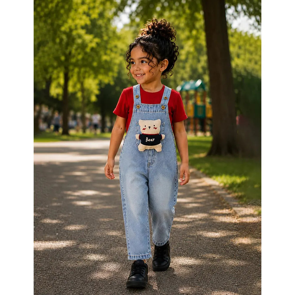 Brown Teddy Denim Dungaree for Toddlers and Kids (No T-Shirt Included)