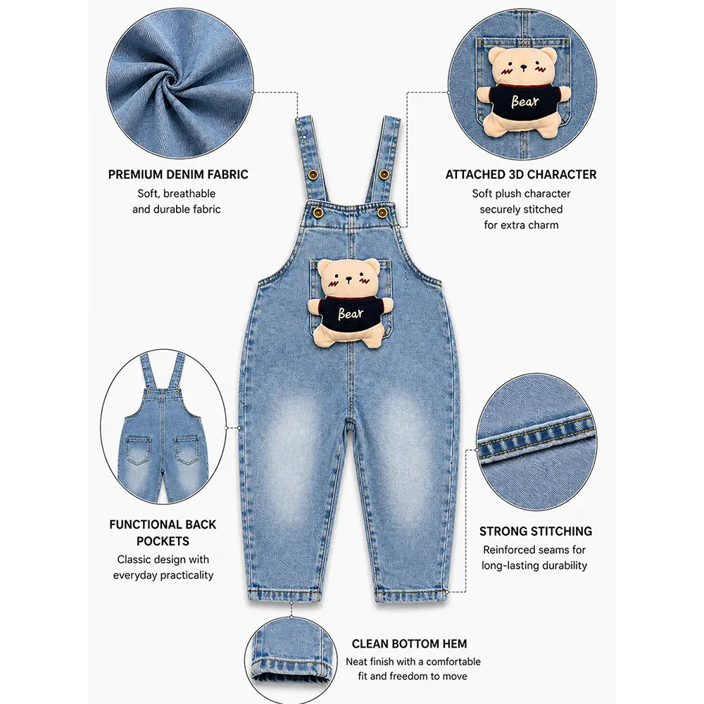 Brown Teddy Denim Dungaree for Toddlers and Kids (No T-Shirt Included)