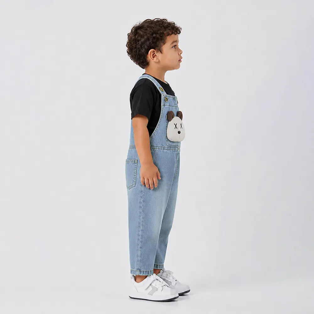 Cross Eye Bear Face Denim Dungaree for Toddlers and Kids (No T-Shirt Included)