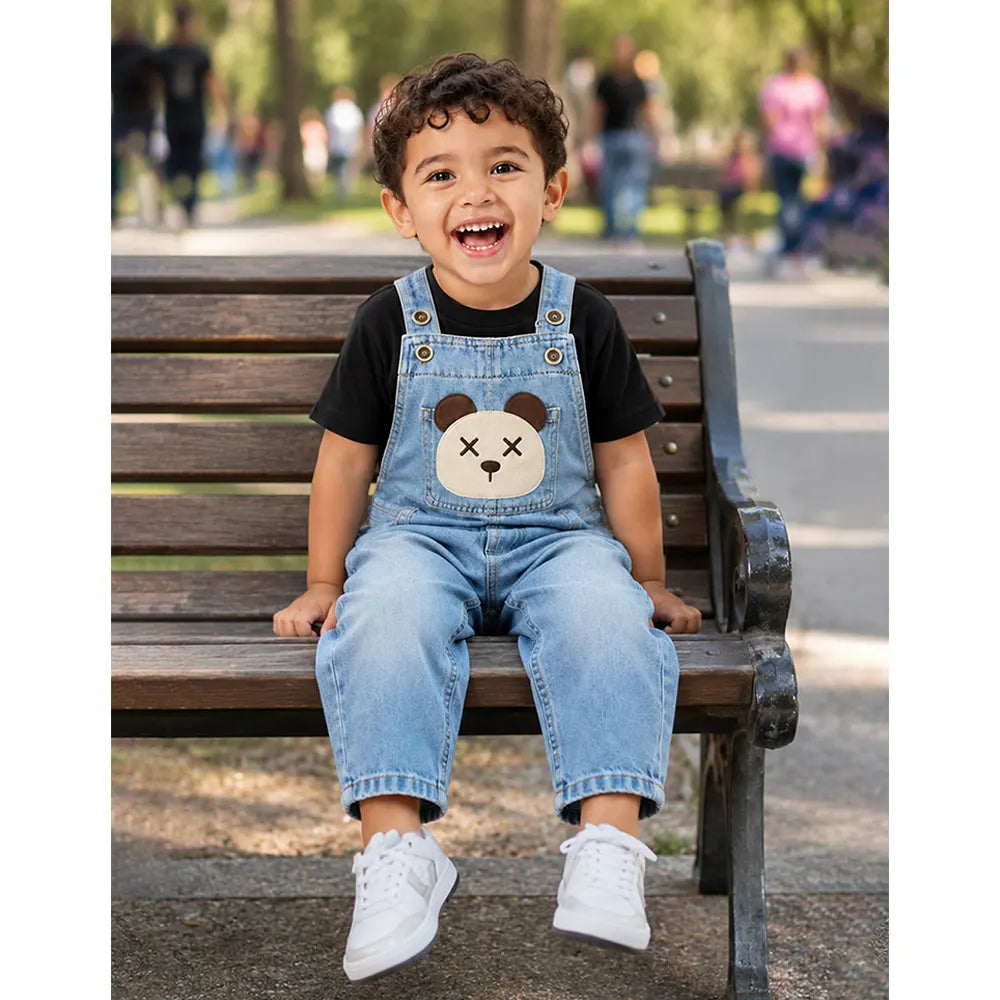 Cross Eye Bear Face Denim Dungaree for Toddlers and Kids (No T-Shirt Included)