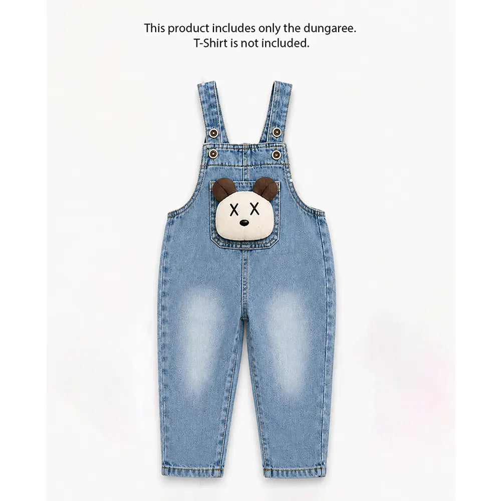 Cross Eye Bear Face Denim Dungaree for Toddlers and Kids (No T-Shirt Included)