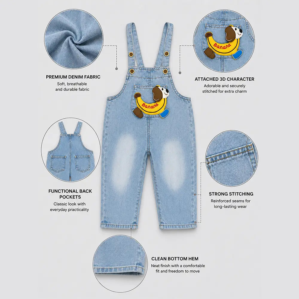 Banana Doggy Denim Dungaree for Toddlers and Kids (No T-Shirt Included)
