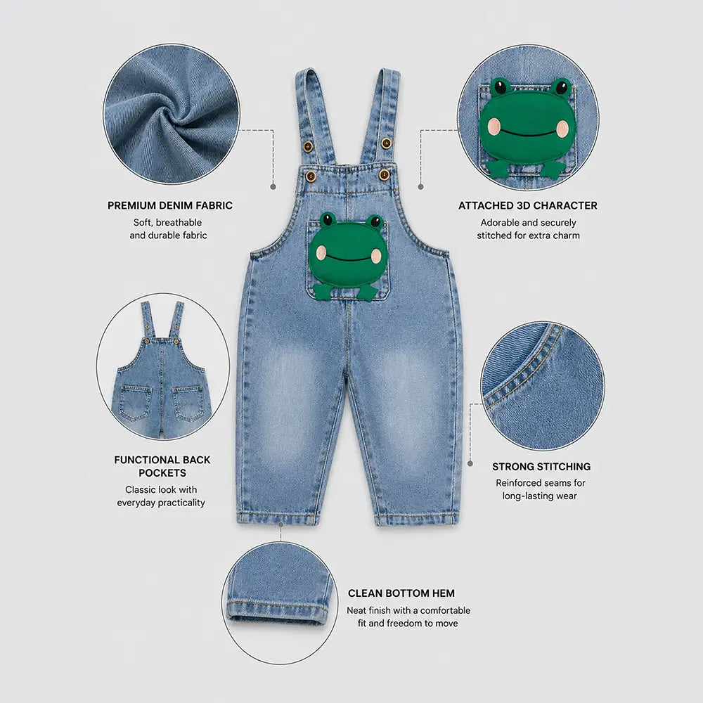 Froggy Denim Dungaree for Toddlers and Kids (No T-Shirt Included)