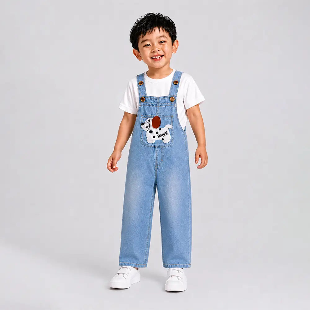 Happy Puppy Denim Dungaree for Toddlers and Kids (No T-Shirt Included)