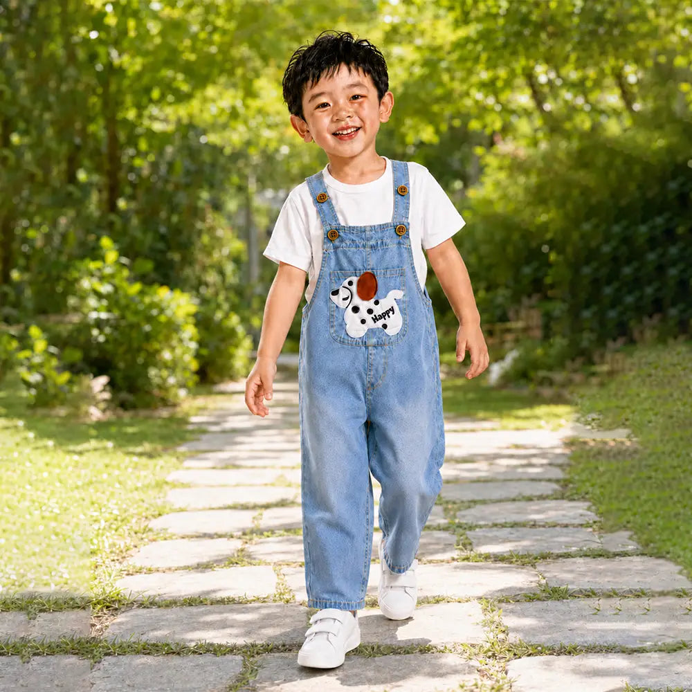 Happy Puppy Denim Dungaree for Toddlers and Kids (No T-Shirt Included)