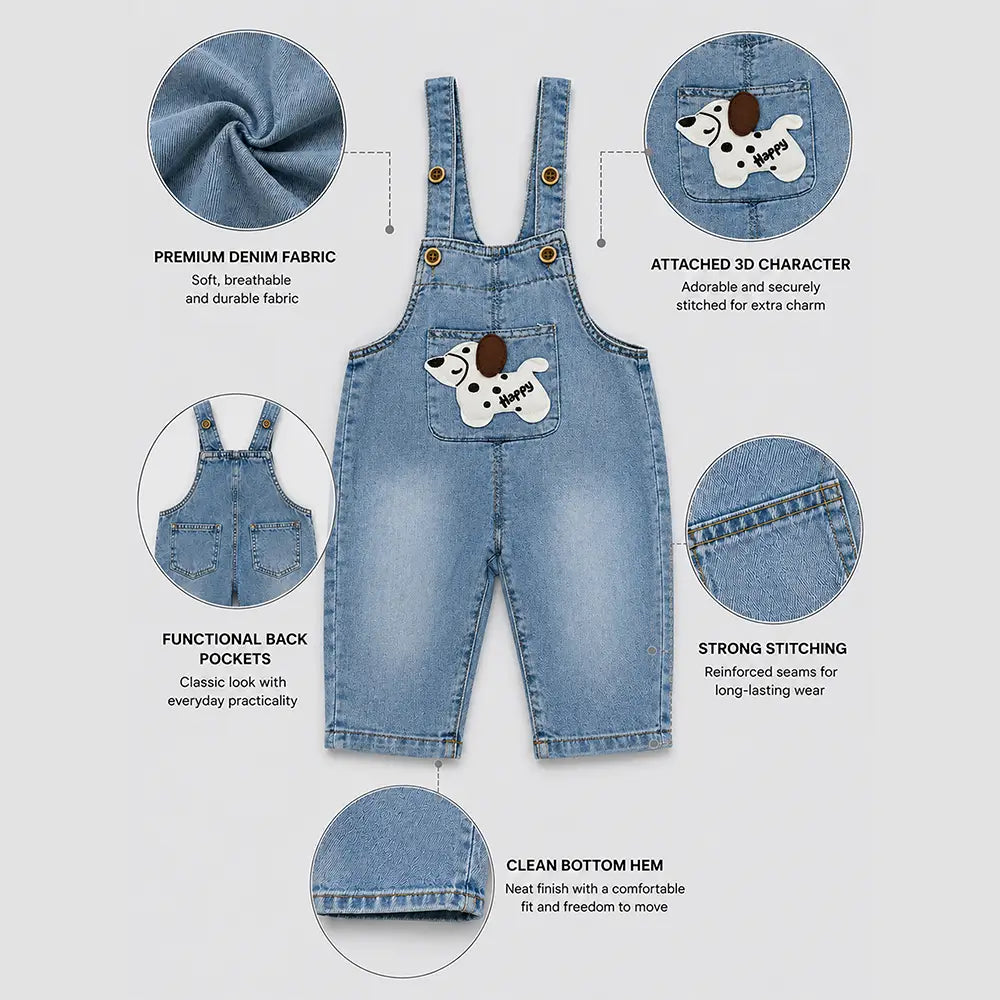 Happy Puppy Denim Dungaree for Toddlers and Kids (No T-Shirt Included)