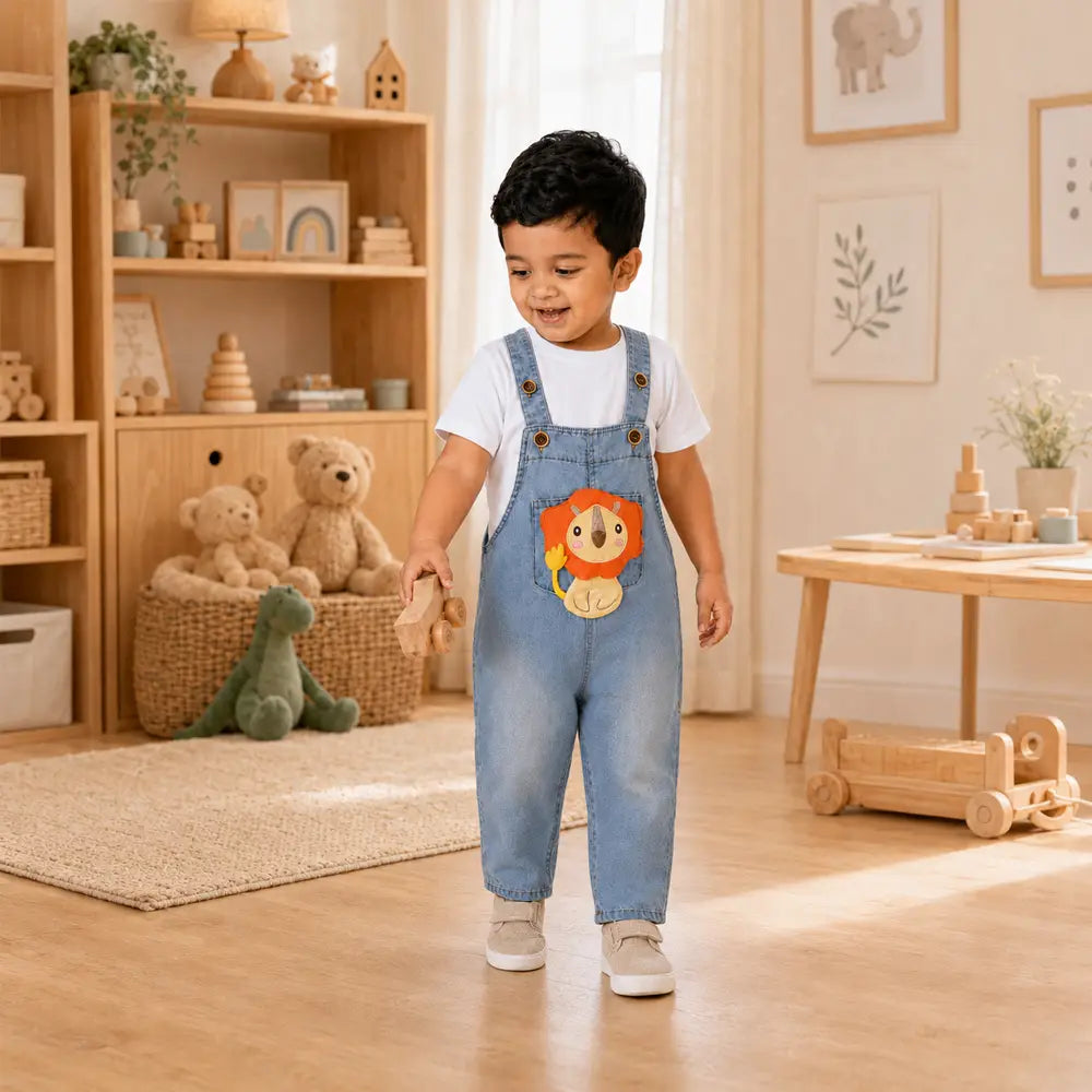 Lion Denim Dungaree for Toddlers and Kids (No T-Shirt Included)