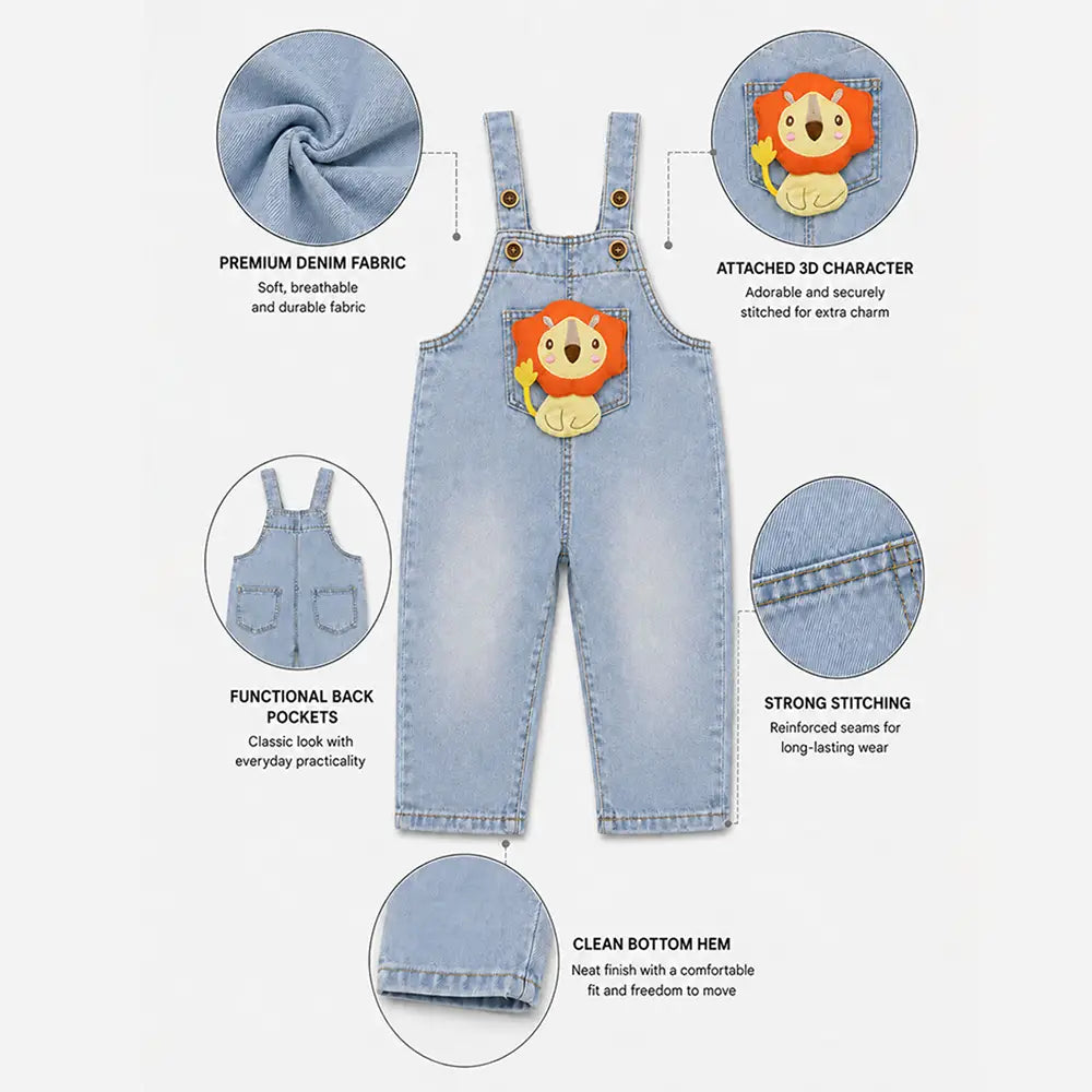 Lion Denim Dungaree for Toddlers and Kids (No T-Shirt Included)