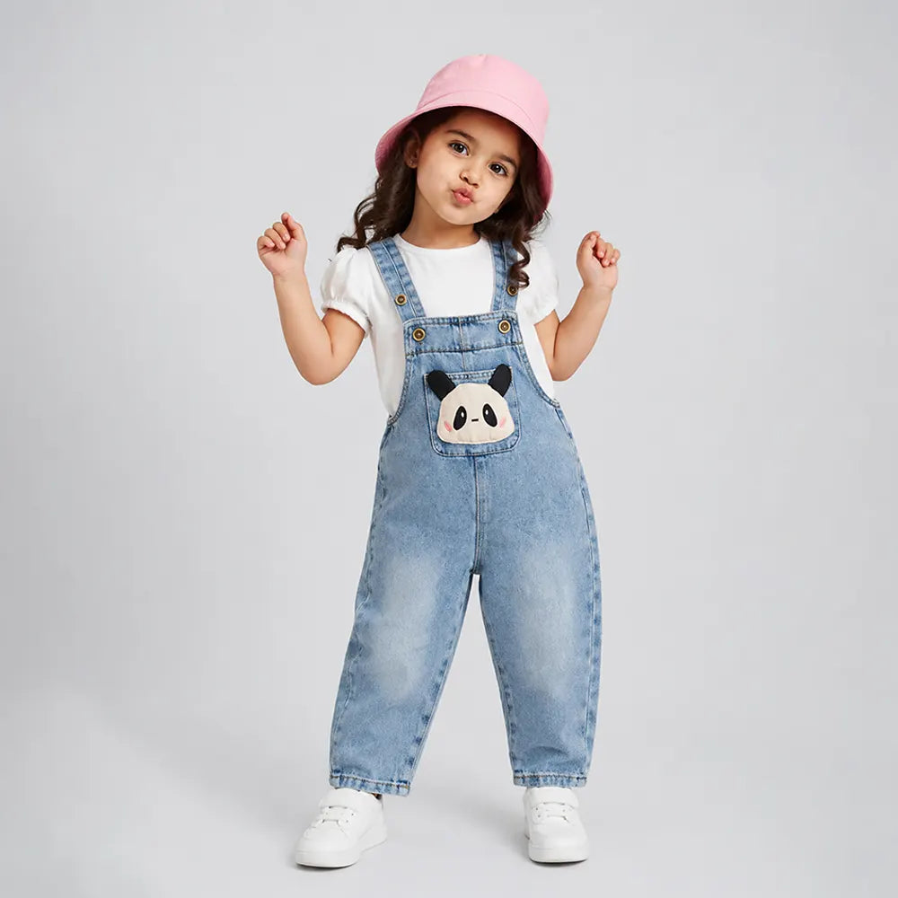 Blushing Panda Face Denim Dungaree for Toddlers and Kids (No T-Shirt Included)