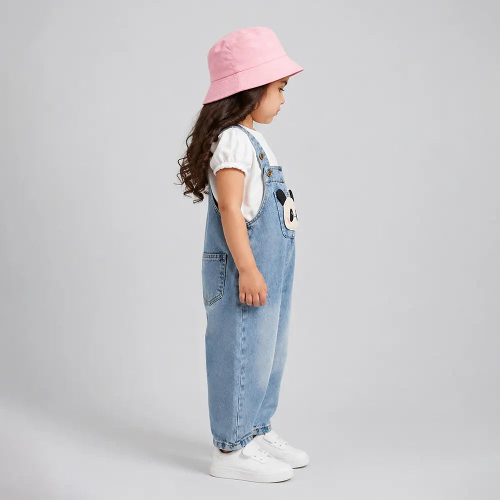 Blushing Panda Face Denim Dungaree for Toddlers and Kids (No T-Shirt Included)