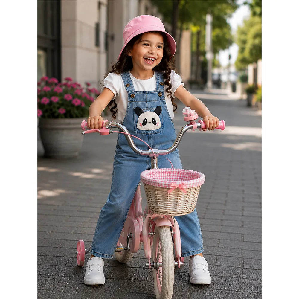 Blushing Panda Face Denim Dungaree for Toddlers and Kids (No T-Shirt Included)