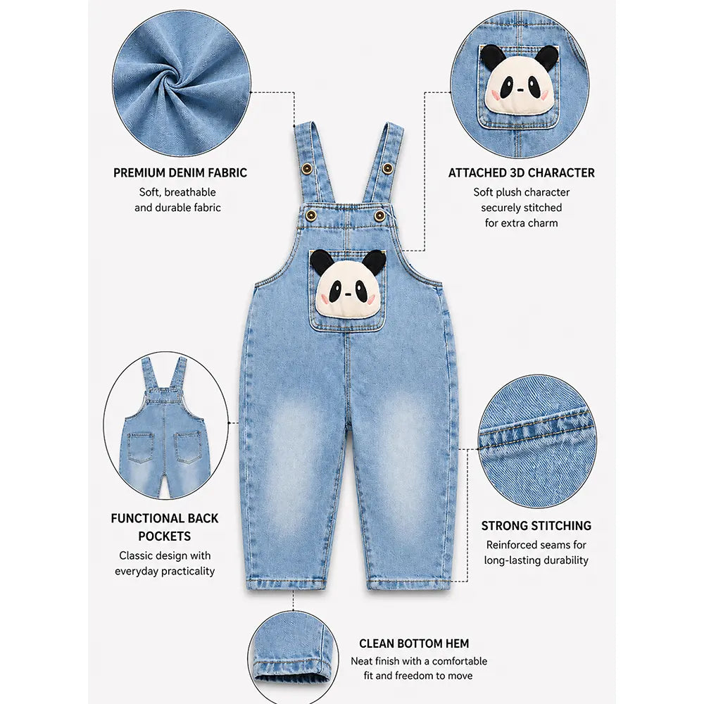 Blushing Panda Face Denim Dungaree for Toddlers and Kids (No T-Shirt Included)