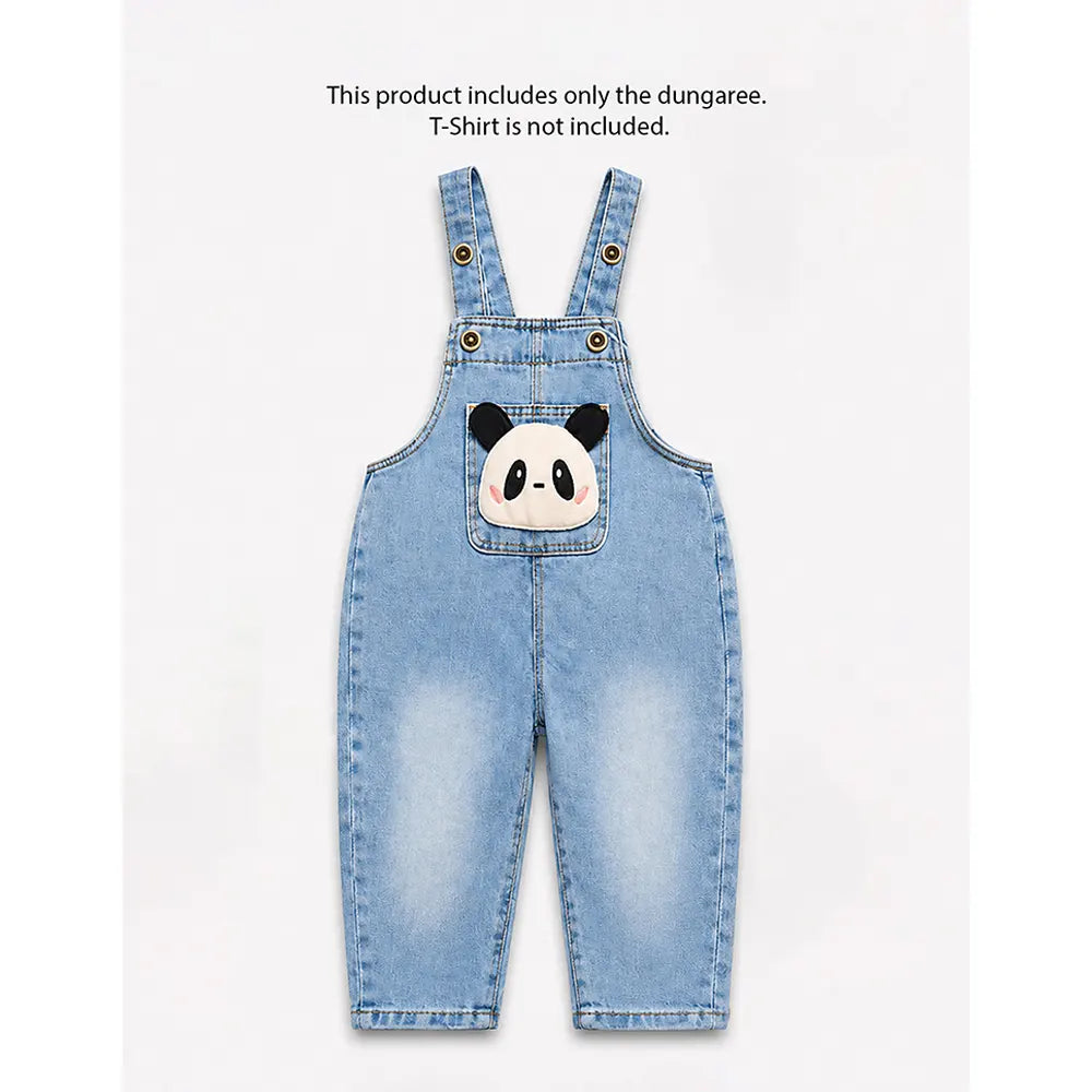 Blushing Panda Face Denim Dungaree for Toddlers and Kids (No T-Shirt Included)