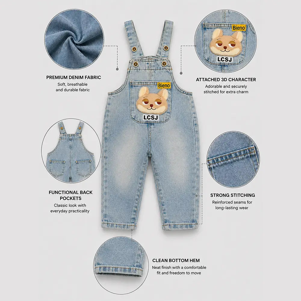 Sleepy Foxy Denim Dungaree for Toddlers and Kids (No T-Shirt Included)