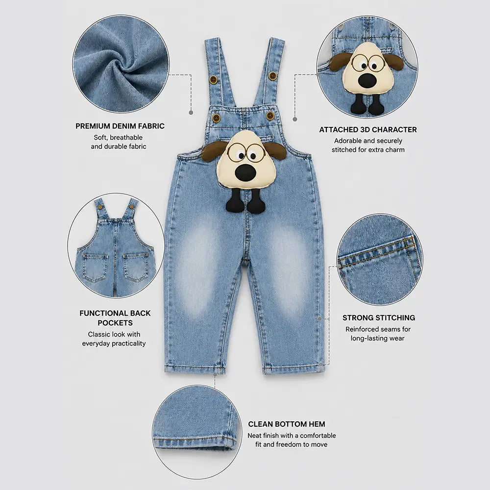 Specs Puppy Denim Dungaree for Toddlers and Kids (No T-Shirt Included)