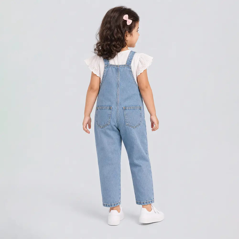 Fluffy White Cat Denim Dungaree for Toddlers and Kids (No T-Shirt Included)
