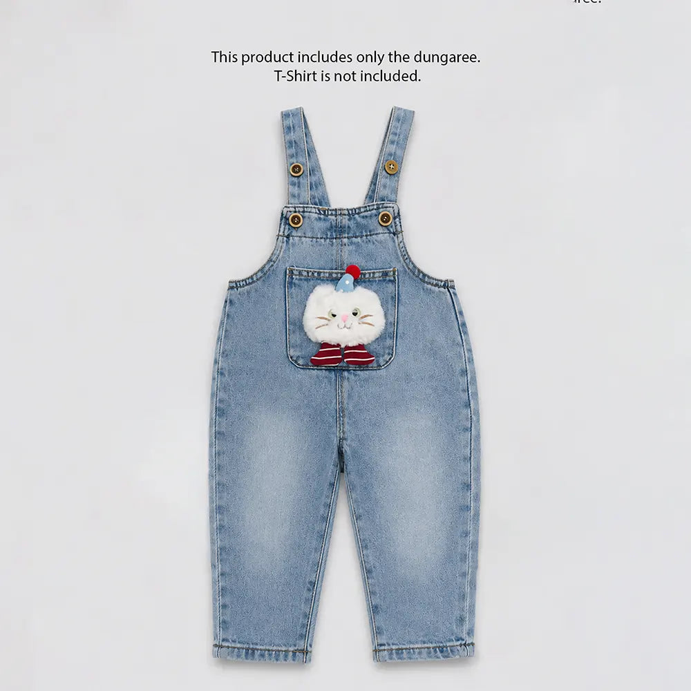 Fluffy White Cat Denim Dungaree for Toddlers and Kids (No T-Shirt Included)