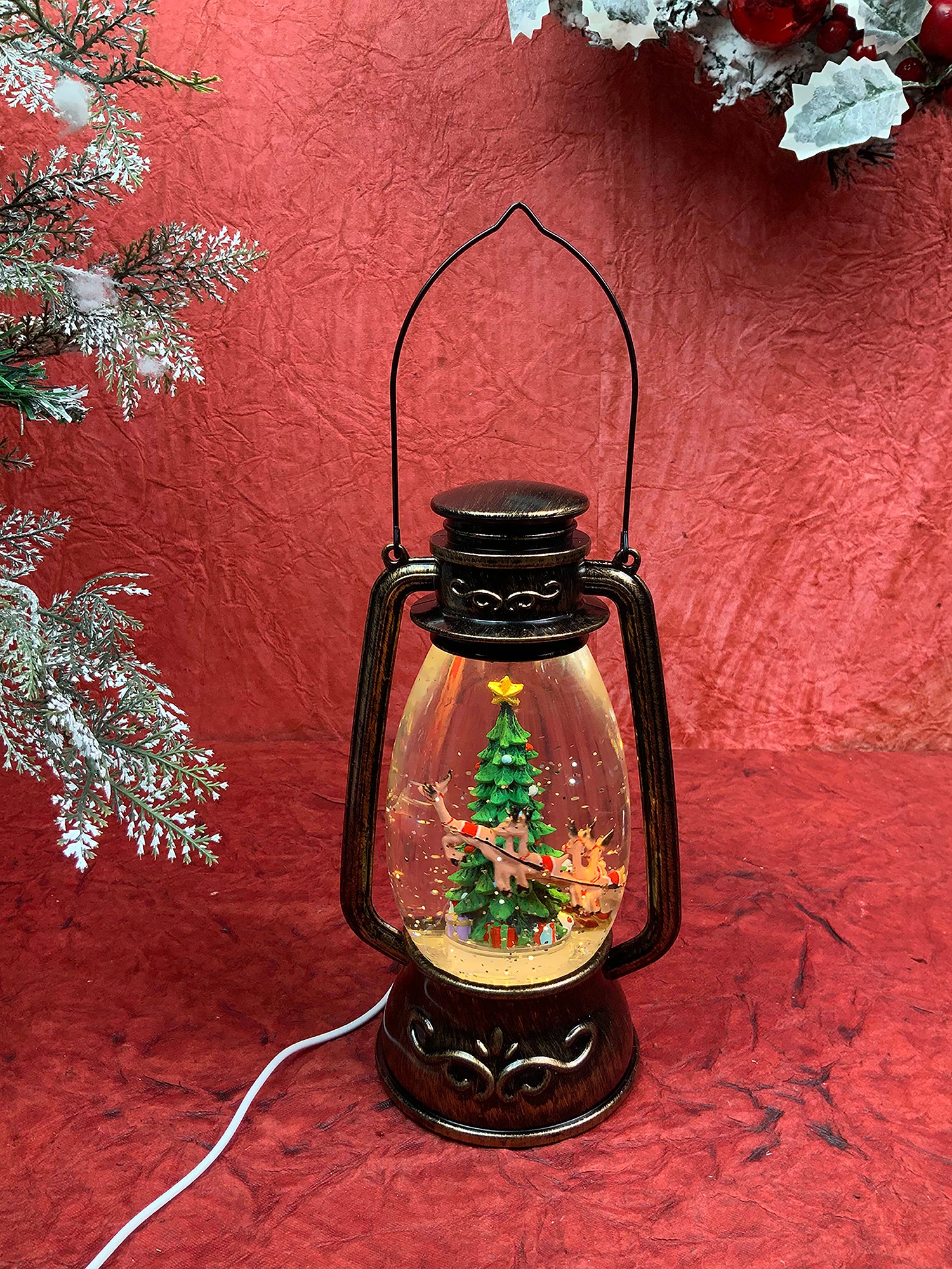 Flying Deer Christmas Tree  Musical Glitter Water Light, Christmas Snow Lantern