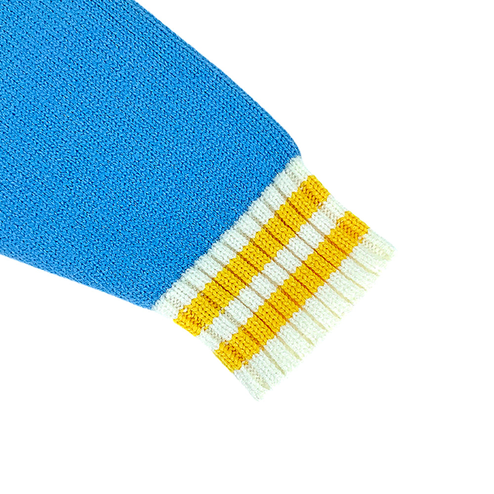 Blue & Mustard Big Bow & Stripes Sailor neck Winterwear Frock