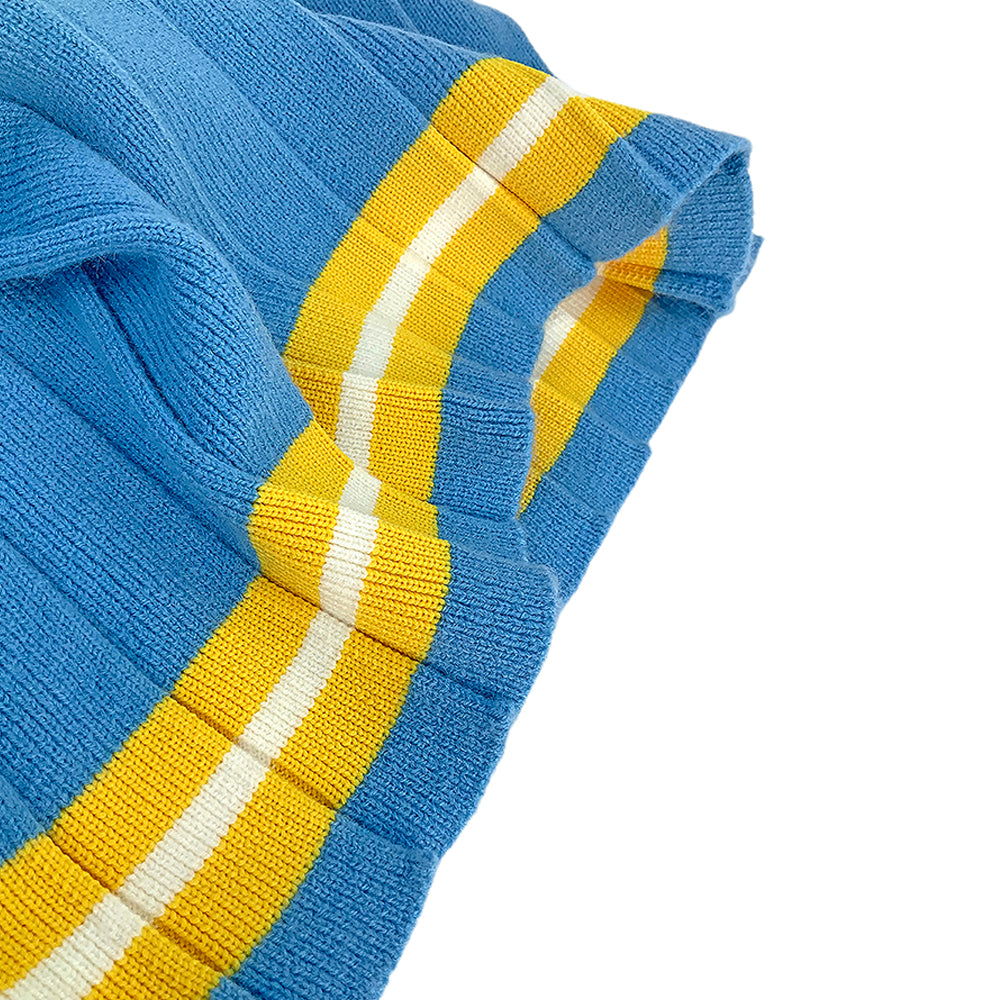 Blue & Mustard Big Bow & Stripes Sailor neck Winterwear Frock