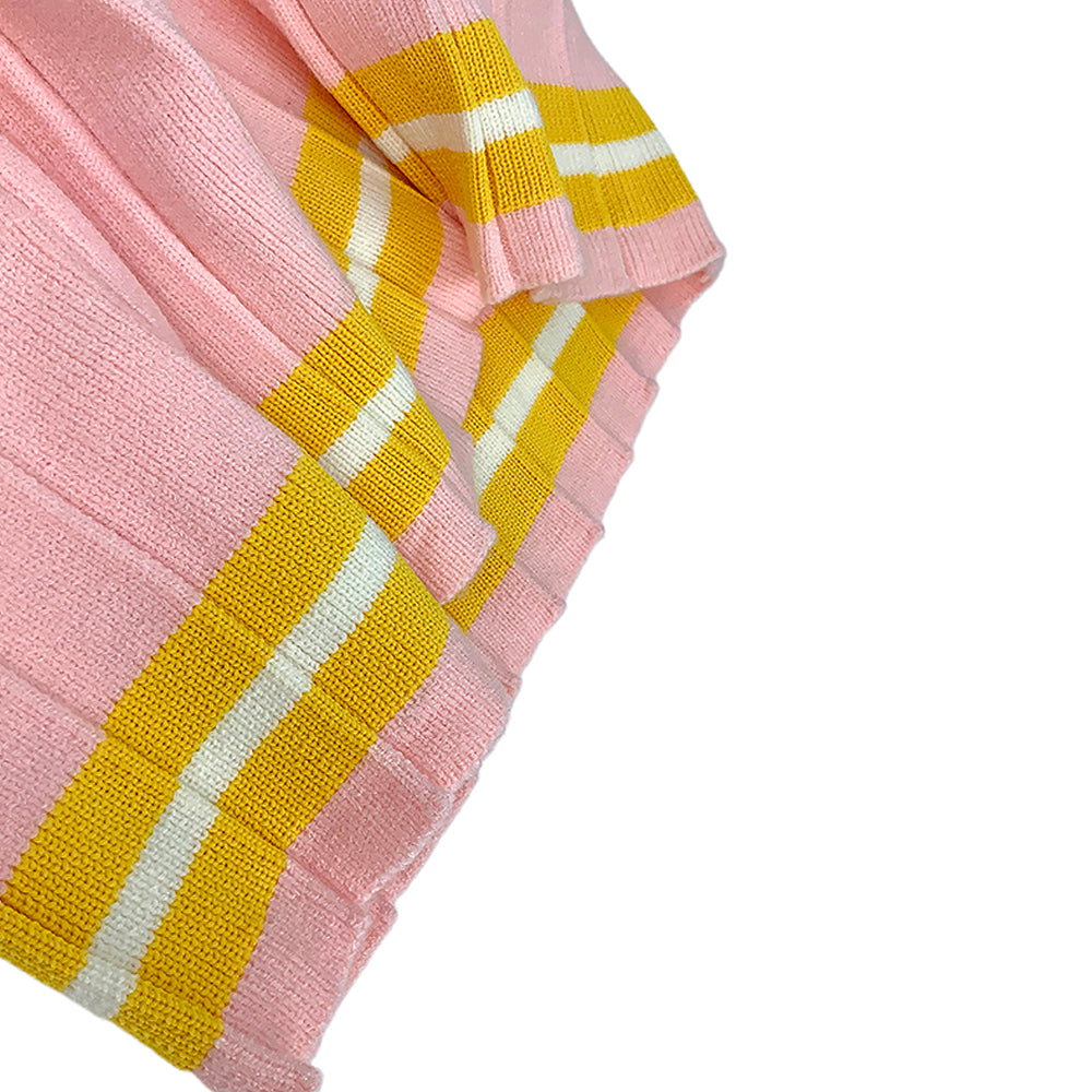 Pink & Mustard Big Bow & Stripes Sailor neck Winter wear Frock for girls