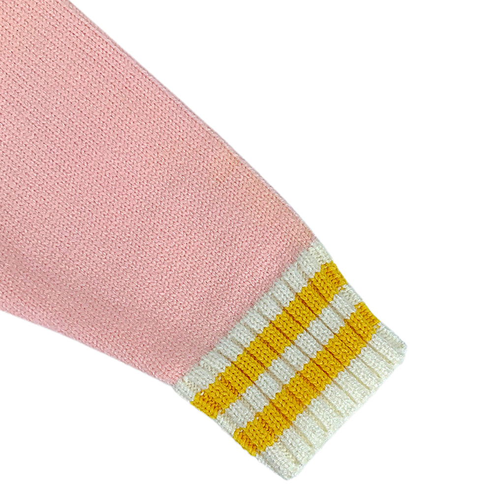 Pink & Mustard Big Bow & Stripes Sailor neck Winter wear Frock for girls
