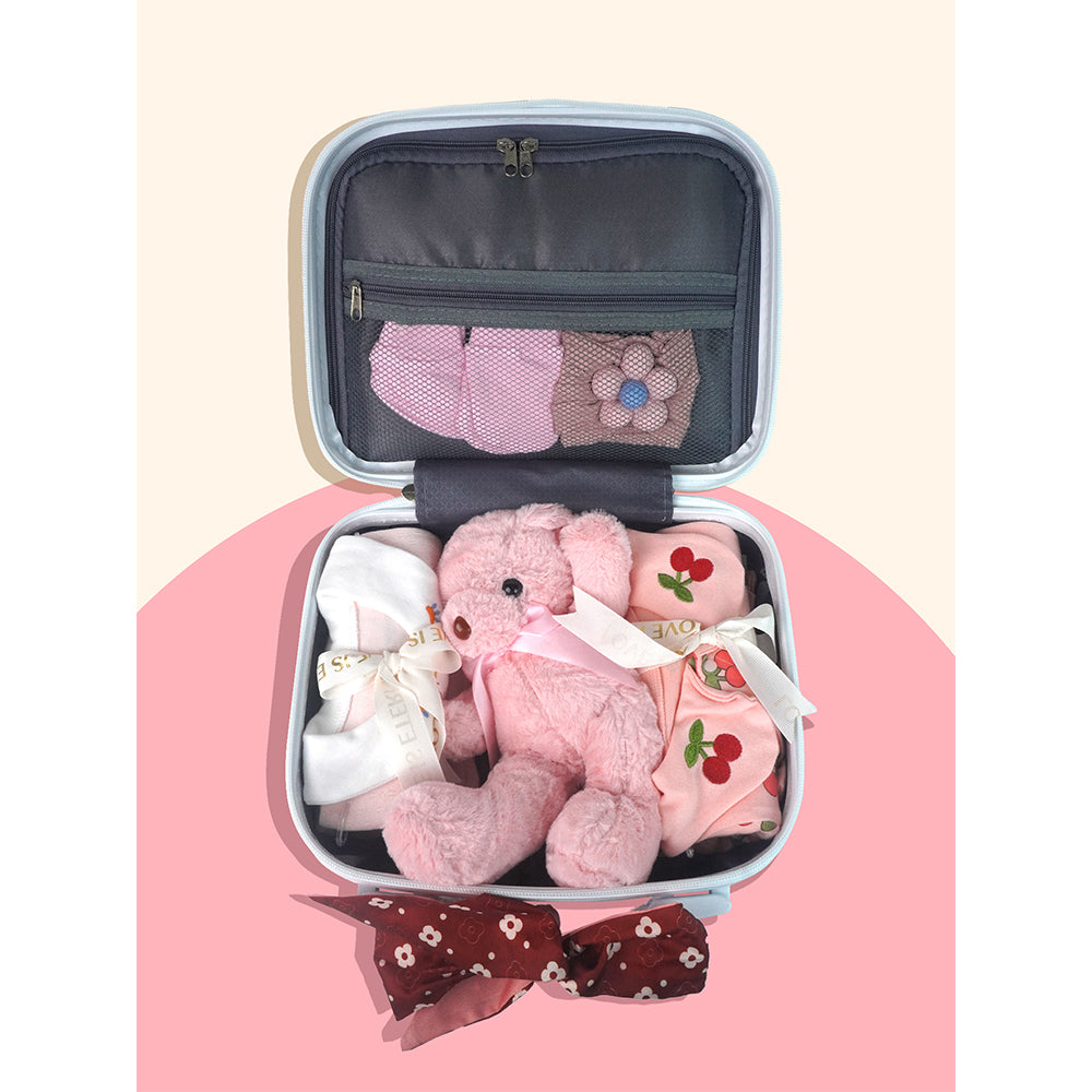 18 pcs Baby Pink Teddy Birthday Gift Hamper set for Baby Girl with travelling Suitcase,