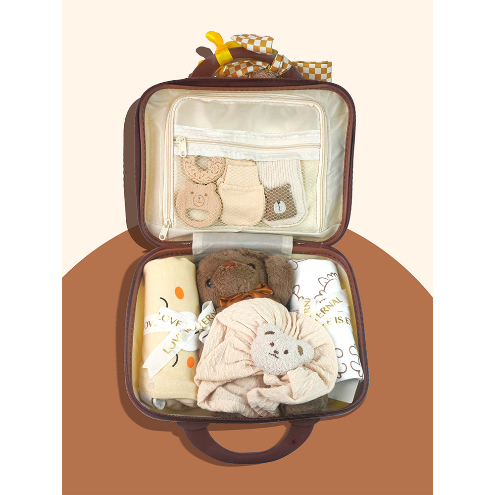 20 pcs Brown Reindeer Birthday Gift Hamper set for Baby with travelling Suitcase