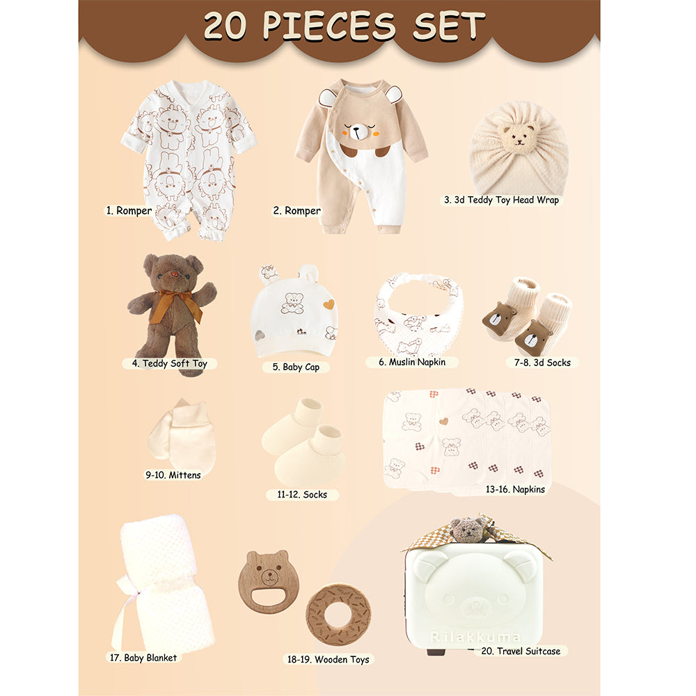 20 pcs Brown Reindeer Birthday Gift Hamper set for Baby with travelling Suitcase