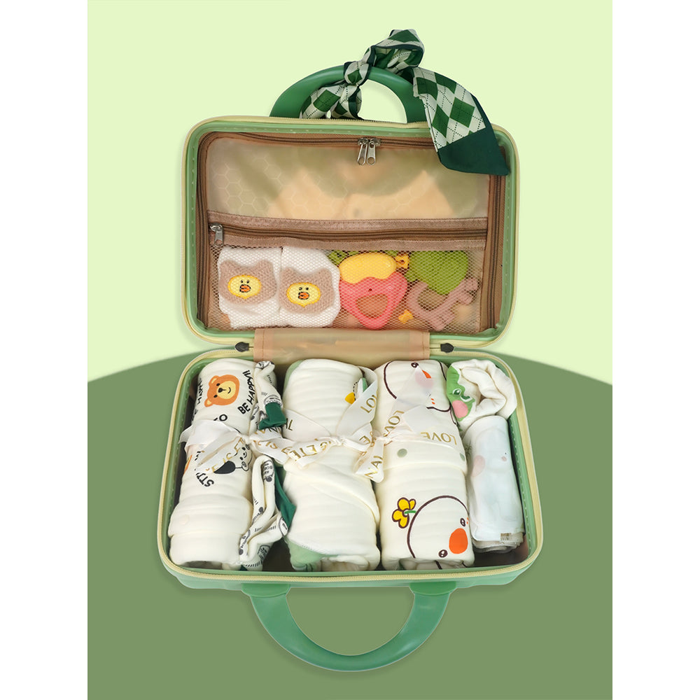 20 pcs Green Tall Giraffe Birthday Gift Hamper set for Baby with travelling Suitcase, Winterwear