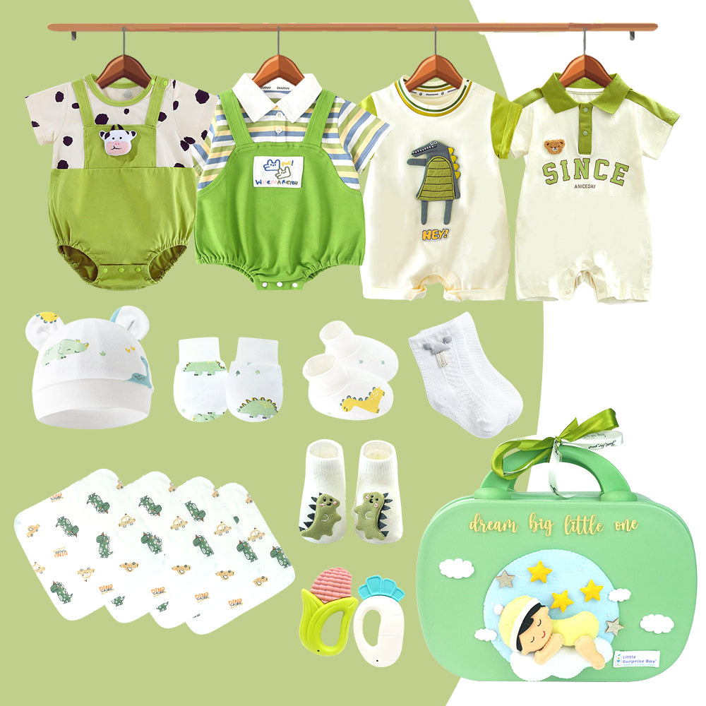 20 pcs Green Dream Big Baby Birthday Gift Hamper set for Baby with travelling suitcase