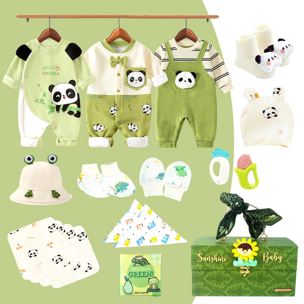 21 pcs Green Panda Birthday Gift Hamper set for Baby with Gift Box