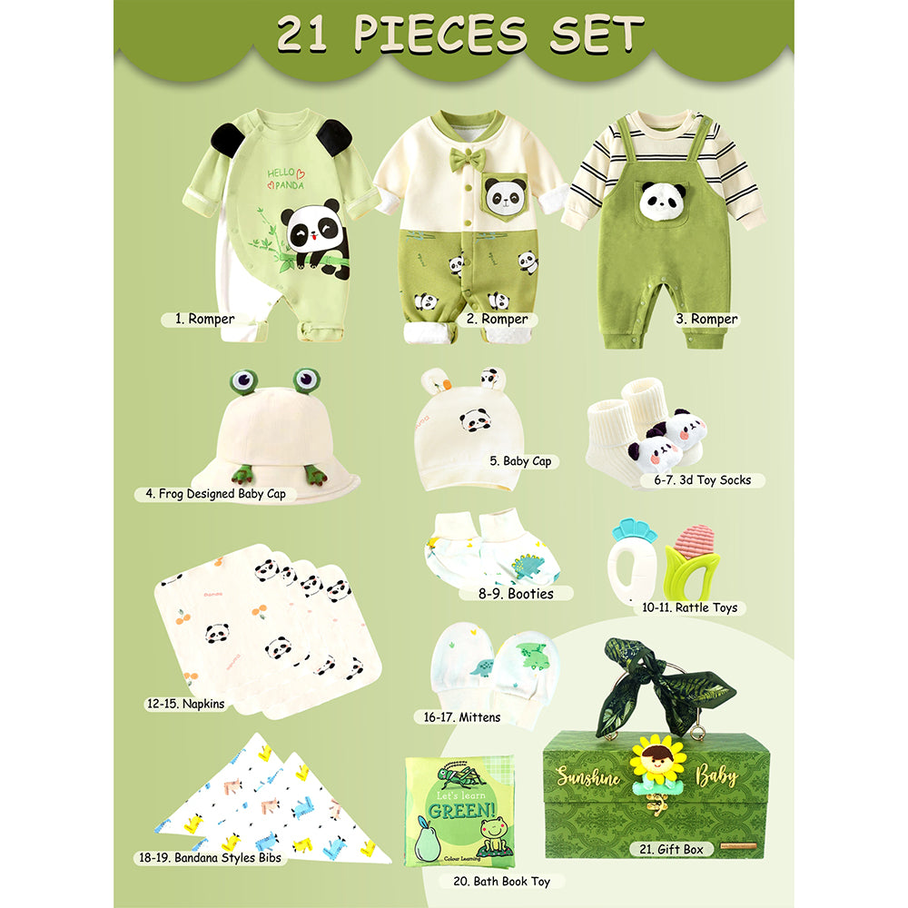 21 pcs Green Panda Birthday Gift Hamper set for Baby with Gift Box