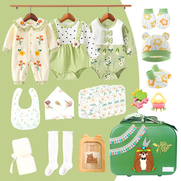 21 pcs Olive Baby Bear theme Birthday Gift Hamper set for Baby Girls with travelling Suitcase