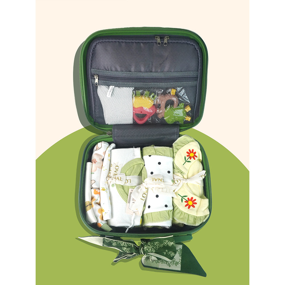 21 pcs Olive Baby Bear theme Birthday Gift Hamper set for Baby Girls with travelling Suitcase