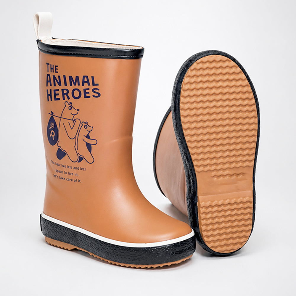 Mr.Bear Brown, Flexible Rubber Rain Gumboots for Toddlers & Kids