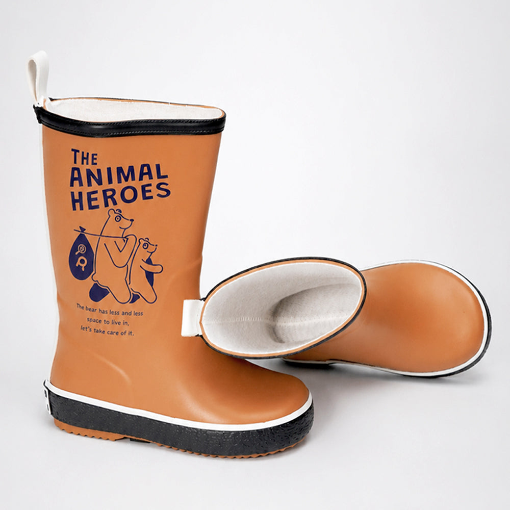 Mr.Bear Brown, Flexible Rubber Rain Gumboots for Toddlers & Kids