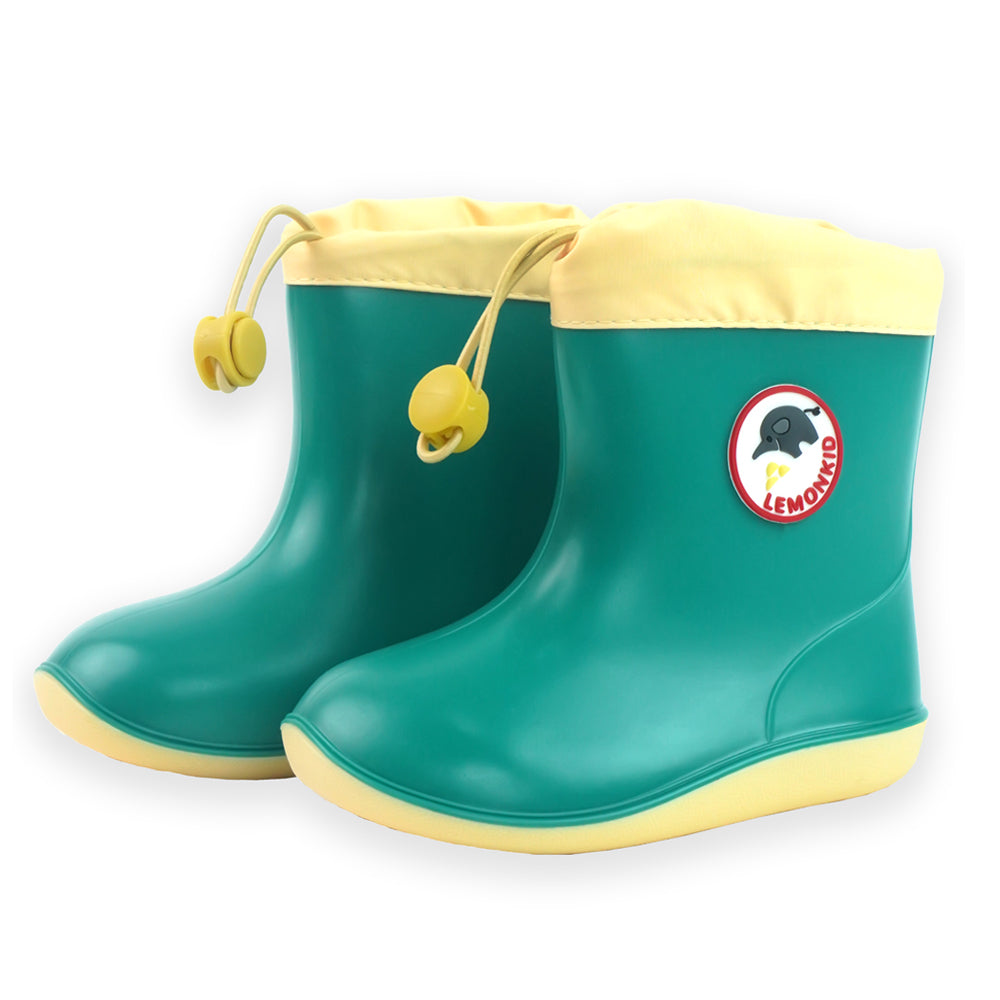 Green & Cream Band Rubber Rain Gumboots for kids