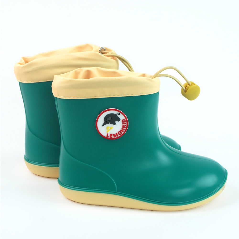 Green & Cream Band Rubber Rain Gumboots for kids