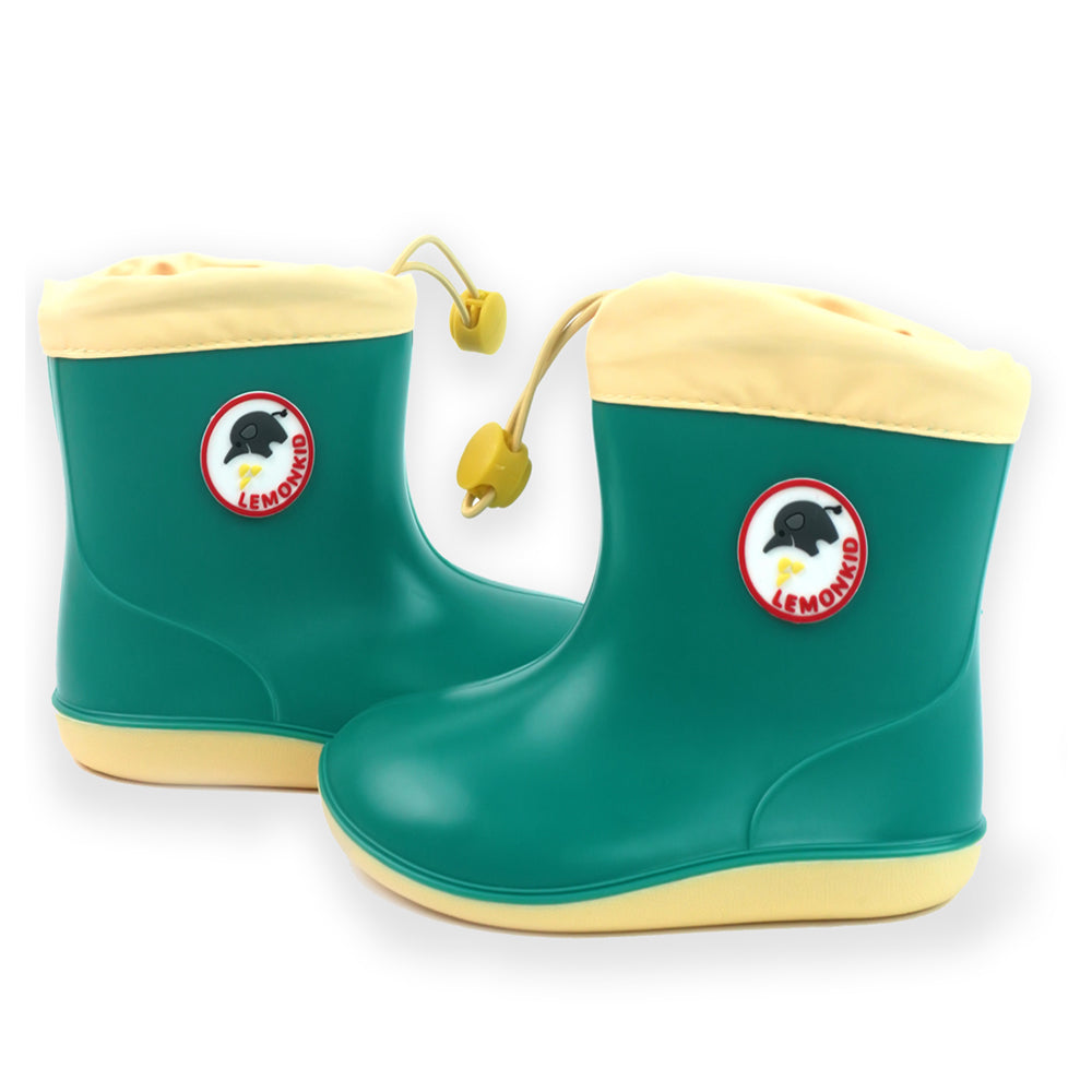 Green & Cream Band Rubber Rain Gumboots for kids