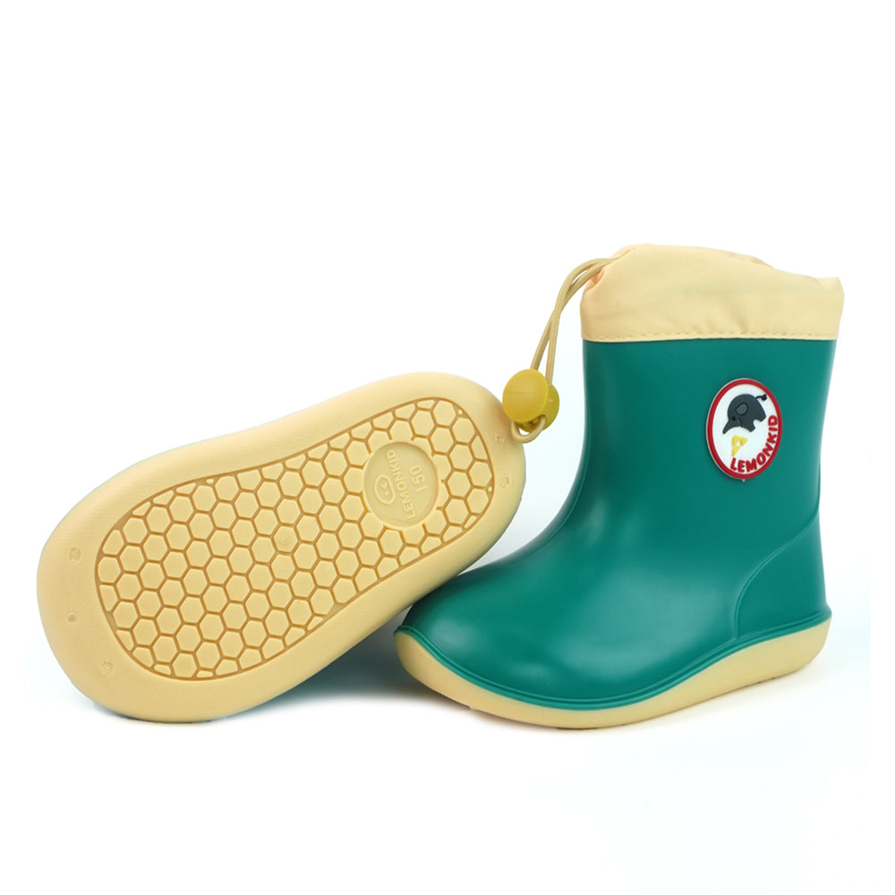 Green & Cream Band Rubber Rain Gumboots for kids